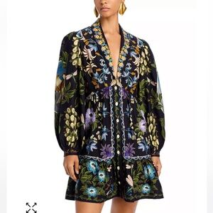 Embroidered Floral V-Neck Mini Dress in Black